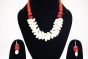 NECKPCS AND EARING  RED DORI SHELL CIRCLE