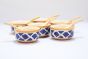 Khurja Pottery Soup Bowl Orange Wt Blu Prt 6+6 Pc