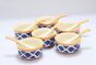 Khurja Pottery Soup Bowl Orange Wt Blu Prt 6+6 Pc