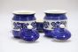 Khurja Pottery Jar + Tray  Wht Clr Wt Blu Line 2+1