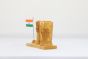 Wooden Pen Stand with Ashok Stambh and National Flag Type 3 (Natural 1)