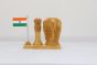 Wooden Pen Stand with Ashok Stambh and National Flag Type 3 (Natural 1)