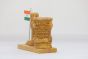 Wooden Pen Stand with Ashok Stambh and National Flag Type 4 (Natural 2)