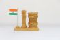 Wooden Pen Stand with Ashok Stambh and National Flag Type 4 (Natural 2)