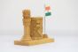 Wooden Pen Stand with Ashok Stambh and National Flag Type 9 (Natural 7)