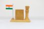 Wooden Pen Stand with Ashok Stambh and National Flag Type 9 (Natural 7)