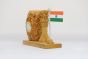 Wooden Pen Stand with Clock Ashok Stambh and National Flag Type 11 (Natural 9)