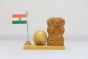 Wooden Ashok Stambh Pen Stand Clock with National Flag Type 15 ( Natural 11)