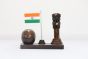 Wooden Ashok Stambh with National Flag & Clock Type 16 (Dark Brown)