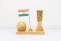 Wooden Ashok Stambh with National Flag & Clock Type 17 (Natural 12)