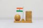 Wooden Pen Stand with Clock and National Flag Type 18 (Natural 13)