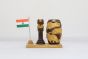 Wooden Pen Stand with Ashok Stambh and National Flag Type 21 (Dark Brown & Natural)