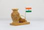 Wooden Pen Stand with Clock and National Flag Type 22 (Natural 15)