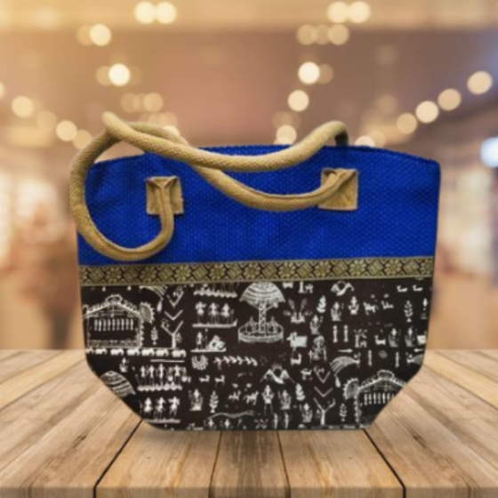 Bag Jute Double Zip SmallTribal Blue