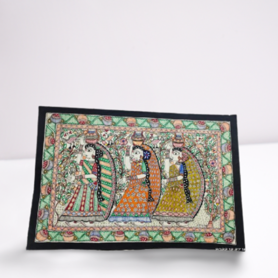 Paintings Madhubani 3 Ladies Handmade Paper 11X15"