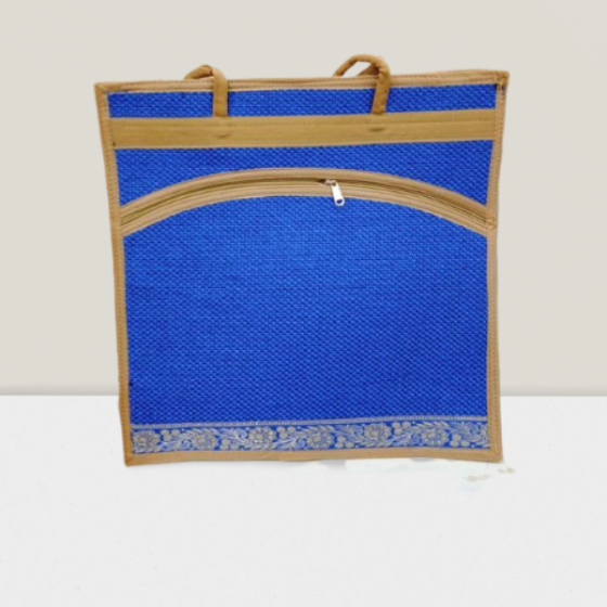 JUTE BAG DOUBLE ZIPPER SKY BLUE 16*16