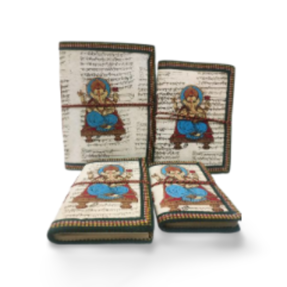 DIARY BAHI  DEVNAGRI BLACK PRINT GANPATI WHITE (4 PCS)