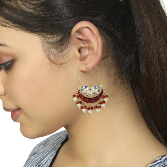 Earrings Meenakari Half Moon Shaped Dangler Mlt Image 1