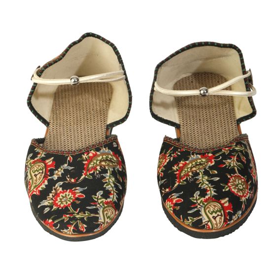 Footwear Jute Ladies Kalamkari Elastic Black Multicolor