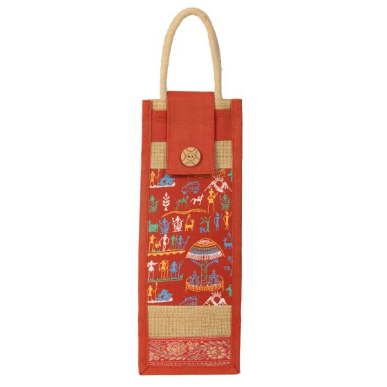 Water Bottle Bag With Flap Jute Multicolour 