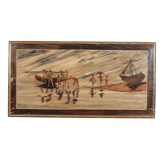 Wall Hanging Mysore Inlay Beeding Sitting Scenery Boat 18*36" 