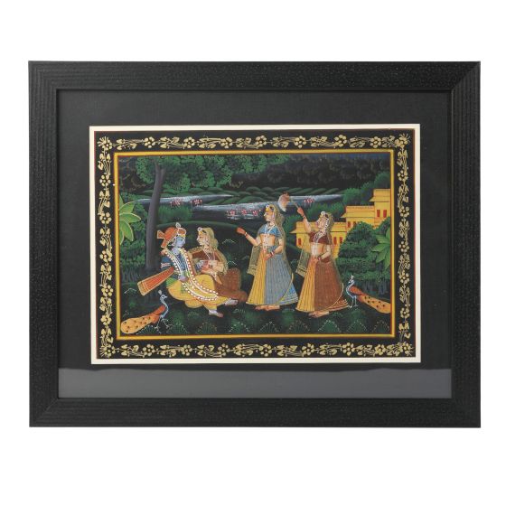 Miniature Painting Radha Krishana Silk With Frame Image 1