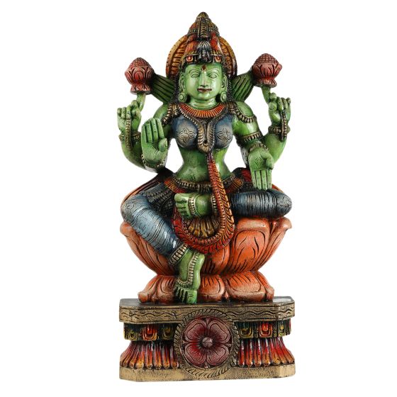 Idol Lakshmi Wood Carving Painted 24"*12"(2 Feet)