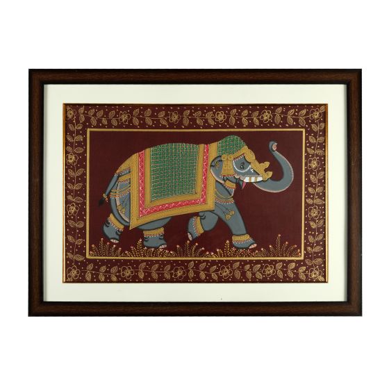 Miniature painting ELEPHANT ON SILK WITH FRAME Image 1