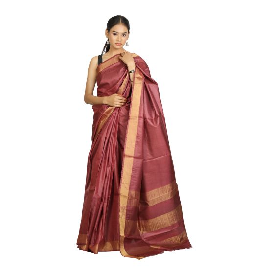 SAREE PURE KOSA SILK PLAIN MAROON