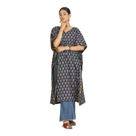 KURTA KAAFTAAN BLOCK PRINT FULL BLUE FLORAL M