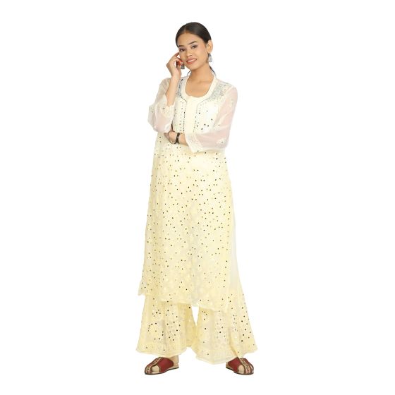 SUIT SET MIRROR BOOTA JAAL CHIFFON YELLOW M