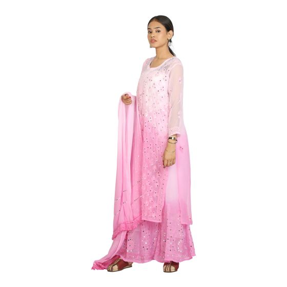 SUIT SET MIRROR BOOTA JAAL CHIFFON LIGHT PINK XL