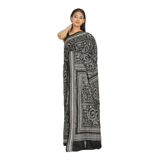 SAREE KANTHA STITCH SILK BLACK ALLOVER