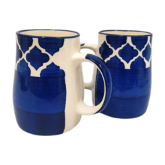 Khurja Pottery Milk Mug Chimni Wt Wht & Blu Clr Set Of 2