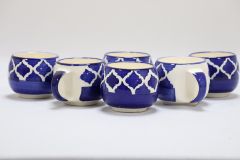 Khurja Pottery Cup Blu Clr Rnd Shape 6 Pc Sml Set
