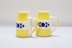 Khurja Pottery Milk Mug Chimni Wht & Yellow Wt Blu Flr Set Of 2