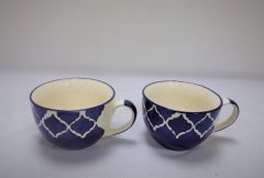 Khurja Pottery Soup Cup Blue Color With White Line Set Of 2