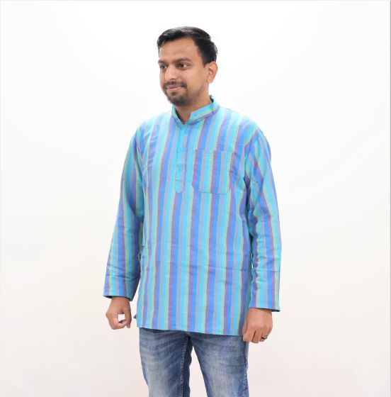 Cotton Short Kurta Full Sleeves (Broad Lines Light Blue 40)