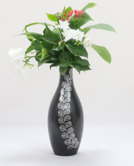 Black Pottery Flower Vase Narrow Mouth Shape