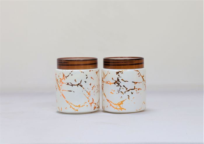 Glass Round Kitchen Jar Set of 2 Orange