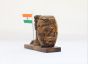 Wooden Pen Stand with Clock Ashok Stambh and National Flag Type 1 (Dark Brown)