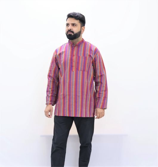 Cotton Short Kurta Full Sleeves (Broad Lines Maroon 40)