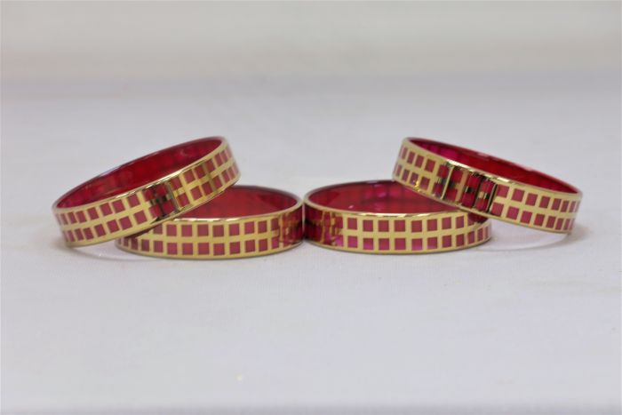 Glass Bangle set of 4 Red Check