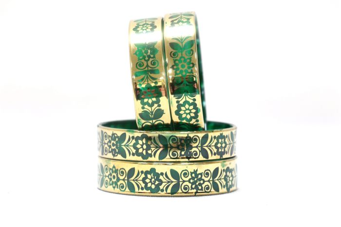 Glass Bangle set of 4 Green Leaf