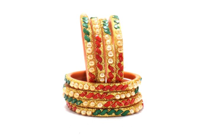 Tik Tok Fiber Bangle set of 8, Red & Green (2x4)