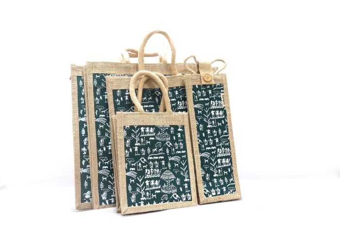 Jute Bag Combo Warliart Green Set Of 5Pc 