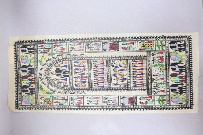 Pattachitra T Silk Tribal Dance Blu 20"*9"