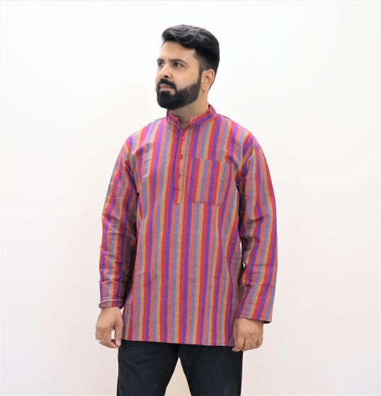 Cotton Short Kurta Full Sleeves (Broad Lines Maroon 42)