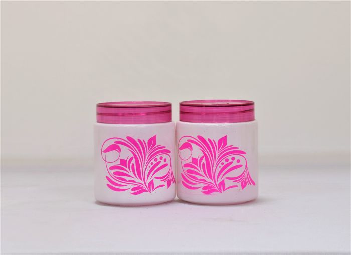 Glass Round Kitchen Jar Set of 2 Pink Flower