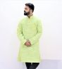 Cotton Long Kurta Full Sleeves (Light Green Lines 42)